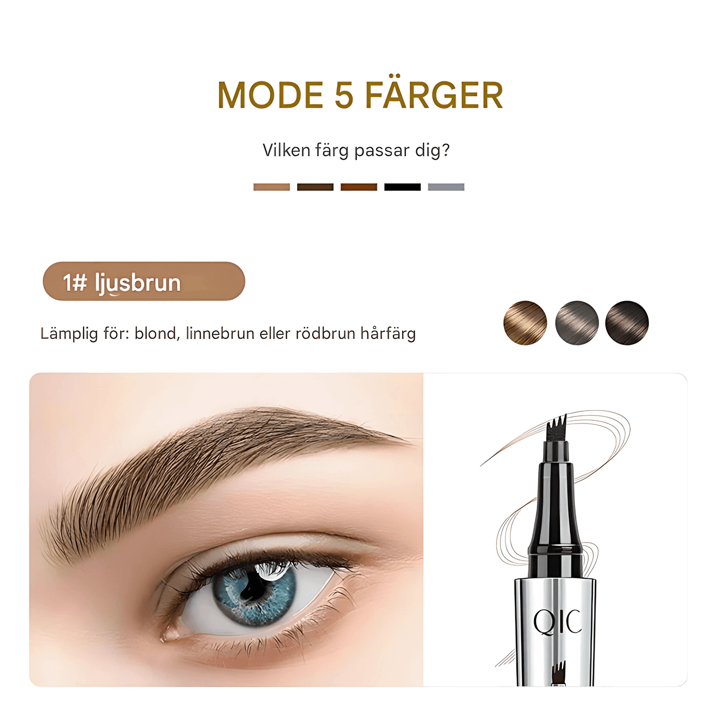 BrowSculpt – QIC 4-spiss øyenbrynspenn med naturlig microblading-effekt og vannavstøtende formel