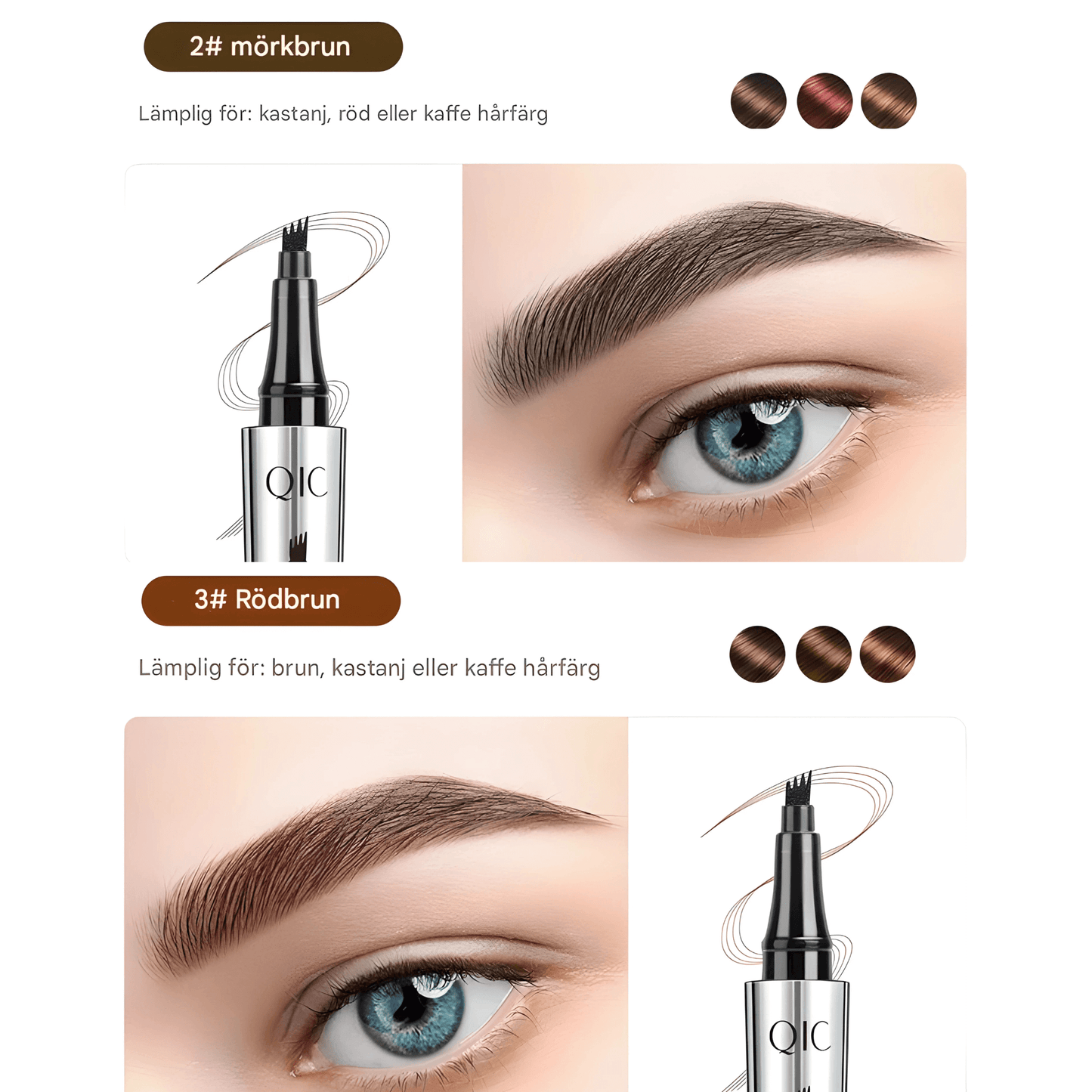 BrowSculpt – QIC 4-spiss øyenbrynspenn med naturlig microblading-effekt og vannavstøtende formel