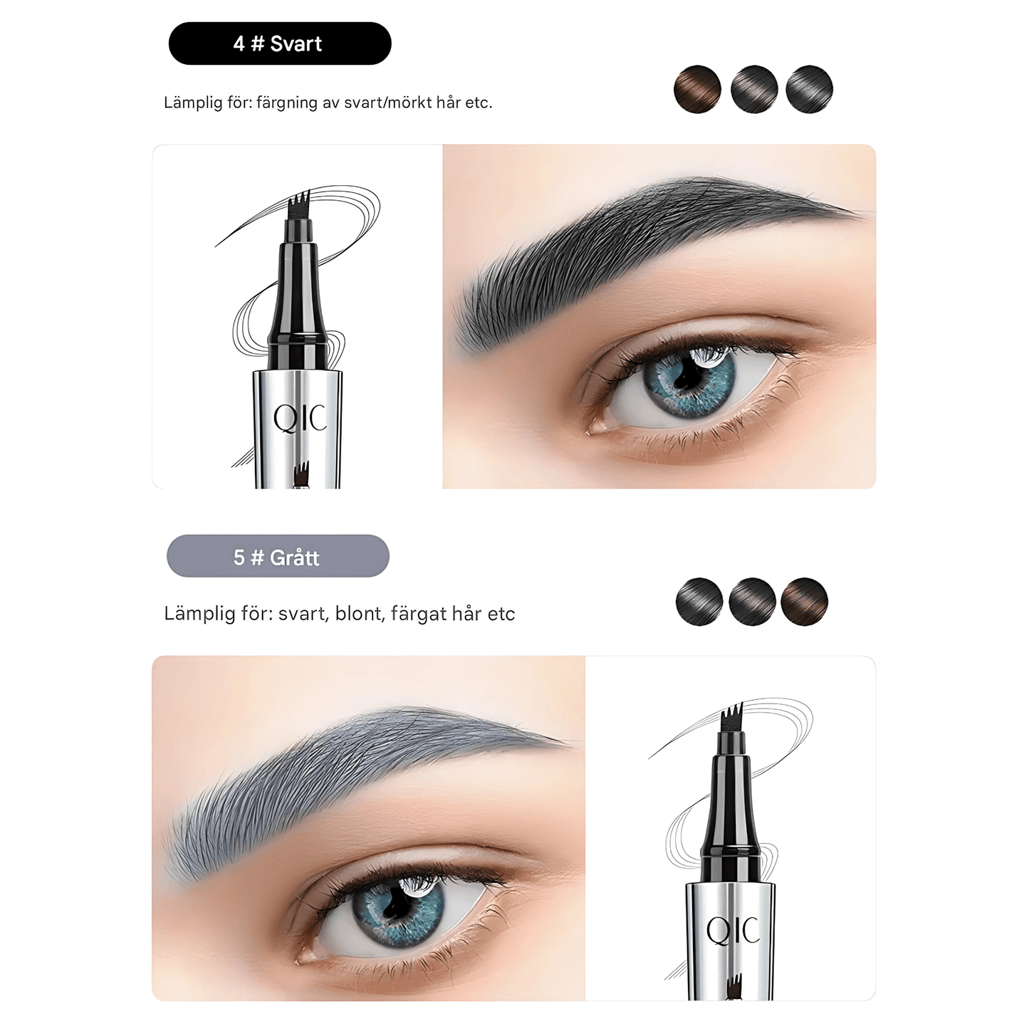 BrowSculpt – QIC 4-spiss øyenbrynspenn med naturlig microblading-effekt og vannavstøtende formel
