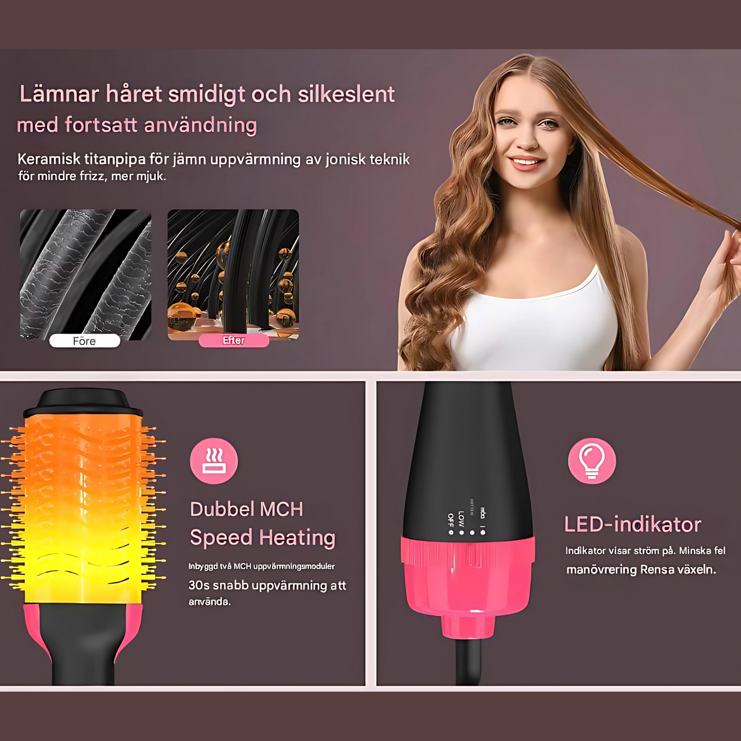 StylePro – Multifunktionell Varmluftsborste för Snabb Lockning, Plattång och Torkning