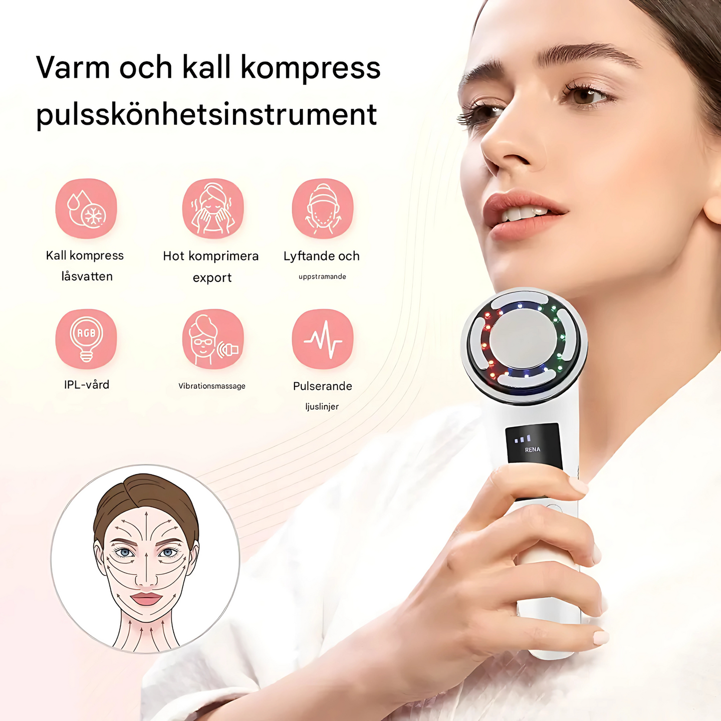 VelaSkin - ansiktsløftende EMS- og LED-hudpleieenhet - varme, kulde og lys i ett