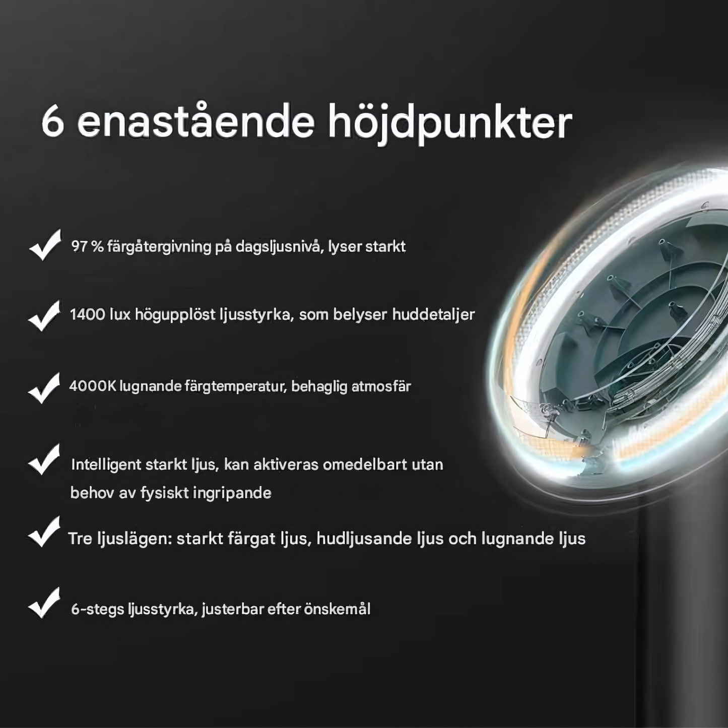 VelviLight - Oppladbart LED-sminkespeil med 97CRI fargegjengivelse og justerbart lys