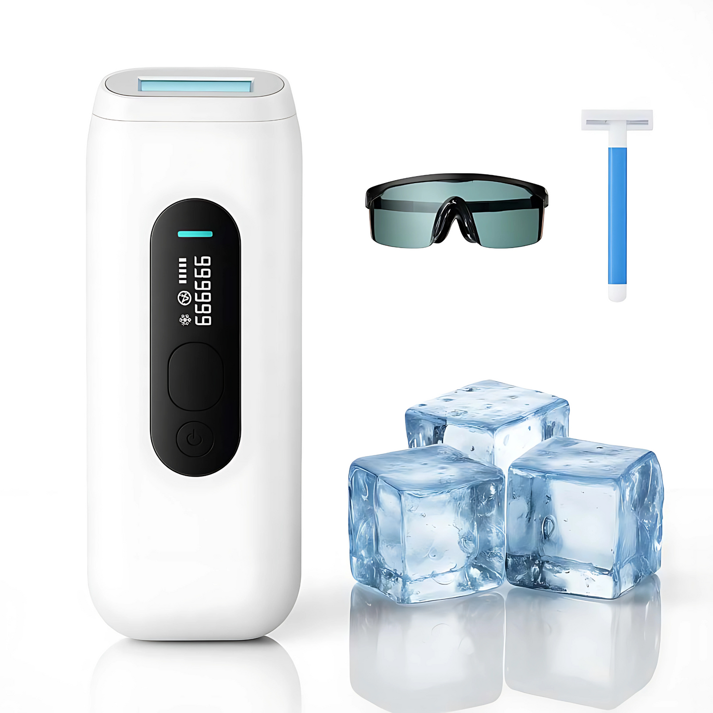 SmoothRay - IPL Hårborttagningsenhet med Iskyla & Quartz – Portabel Hemmabehandling med 999 999 Pulsers Ljus