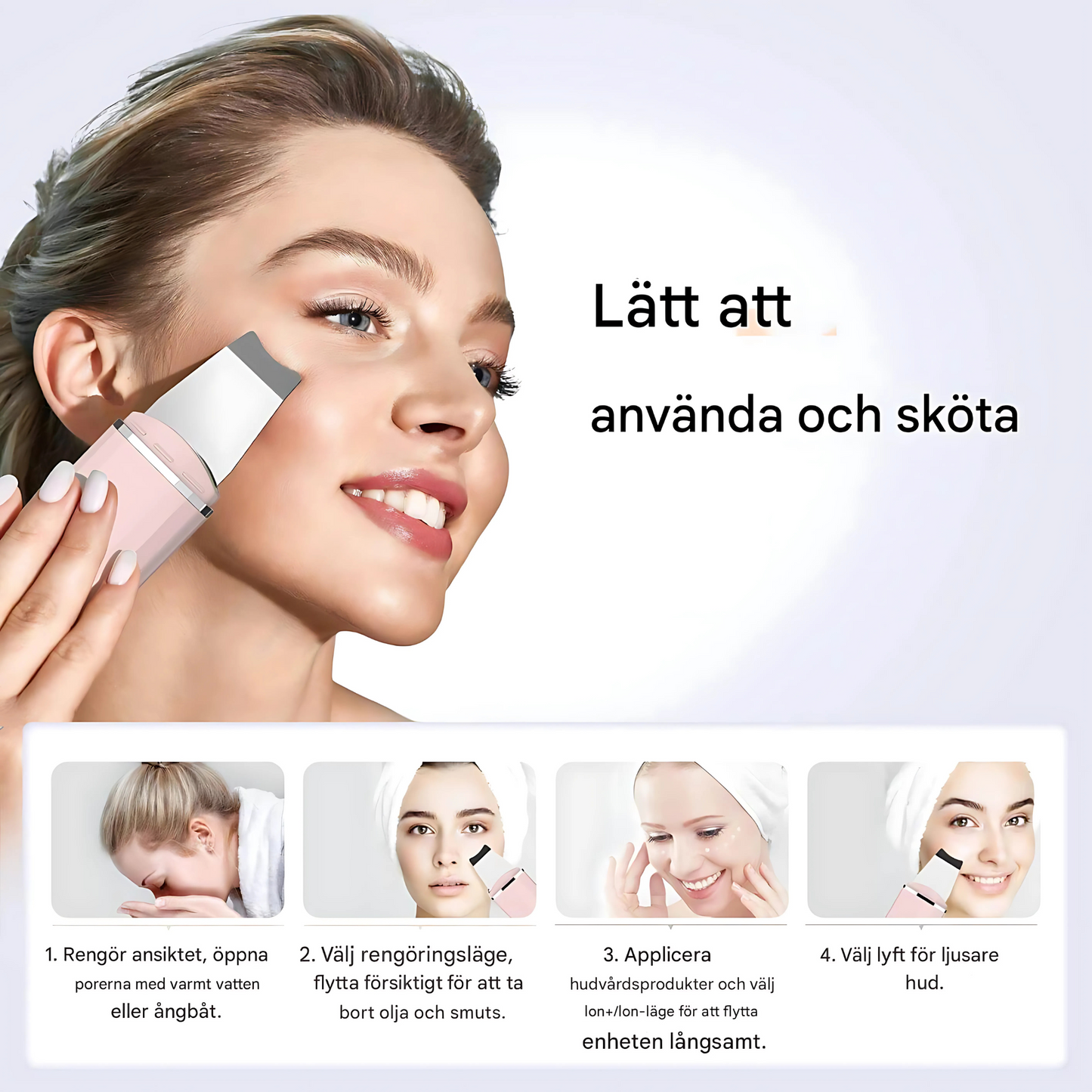DermaSonic - Ultralyd ansiktspeeling - rengjør porene, forbedrer hudtonen og fremmer kollagen hjemme
