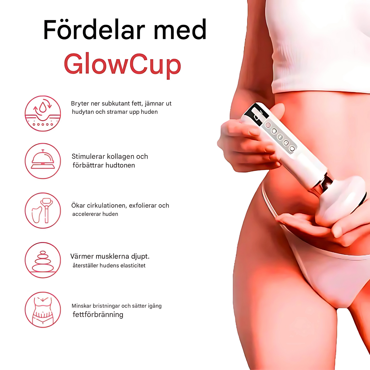 GlowCup - Cellulitt- og hudstrammende apparat med rødt lys og clutch