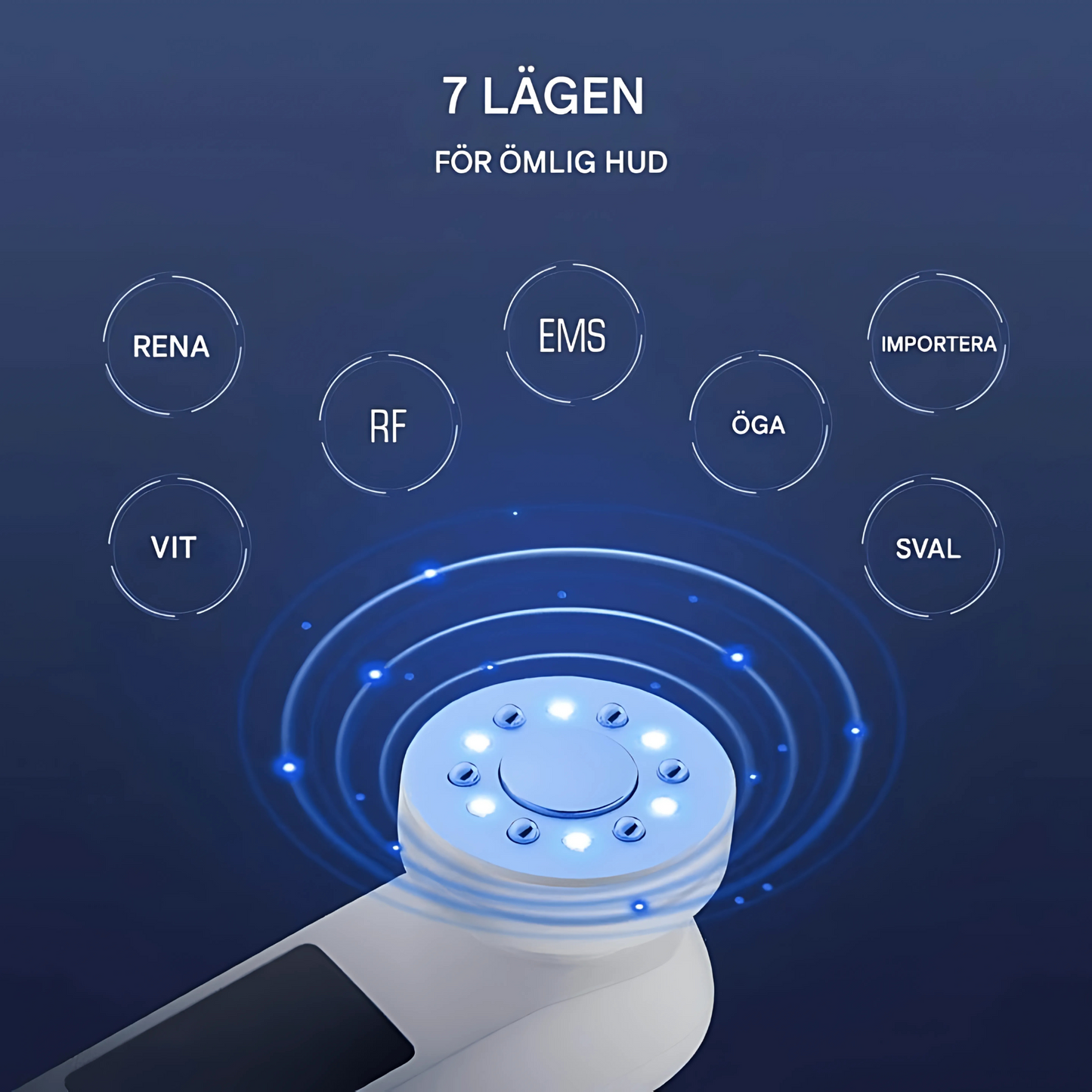 DermaRay - 7-i-1 LED-, EMS- og kjølemaskin for ansiktspleie - skånsom hudpleie for hjemmebruk