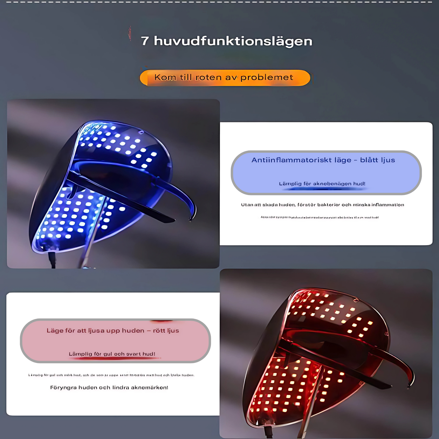 LysaDerm - LED ansiktsmaske for hudpleie | 7 farger lysterapi for akne og rynker