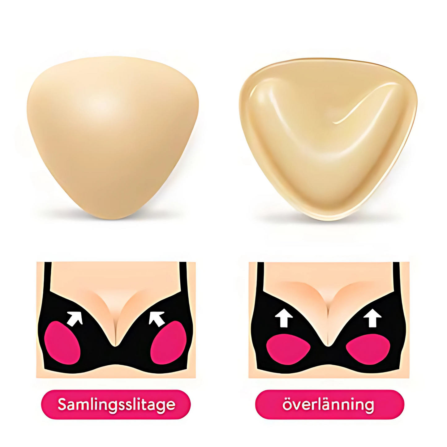 HushForm - Selvklebende push-up-innlegg med diskret løft for åpne rygger og dyp ringing