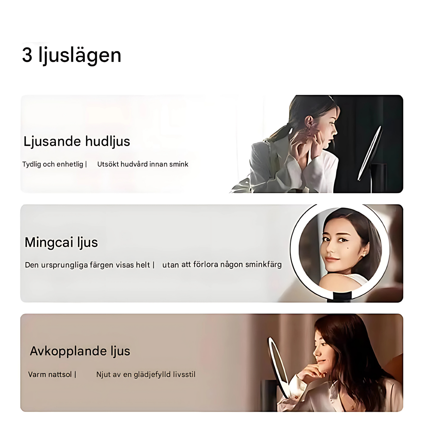 VelviLight - Oppladbart LED-sminkespeil med 97CRI fargegjengivelse og justerbart lys