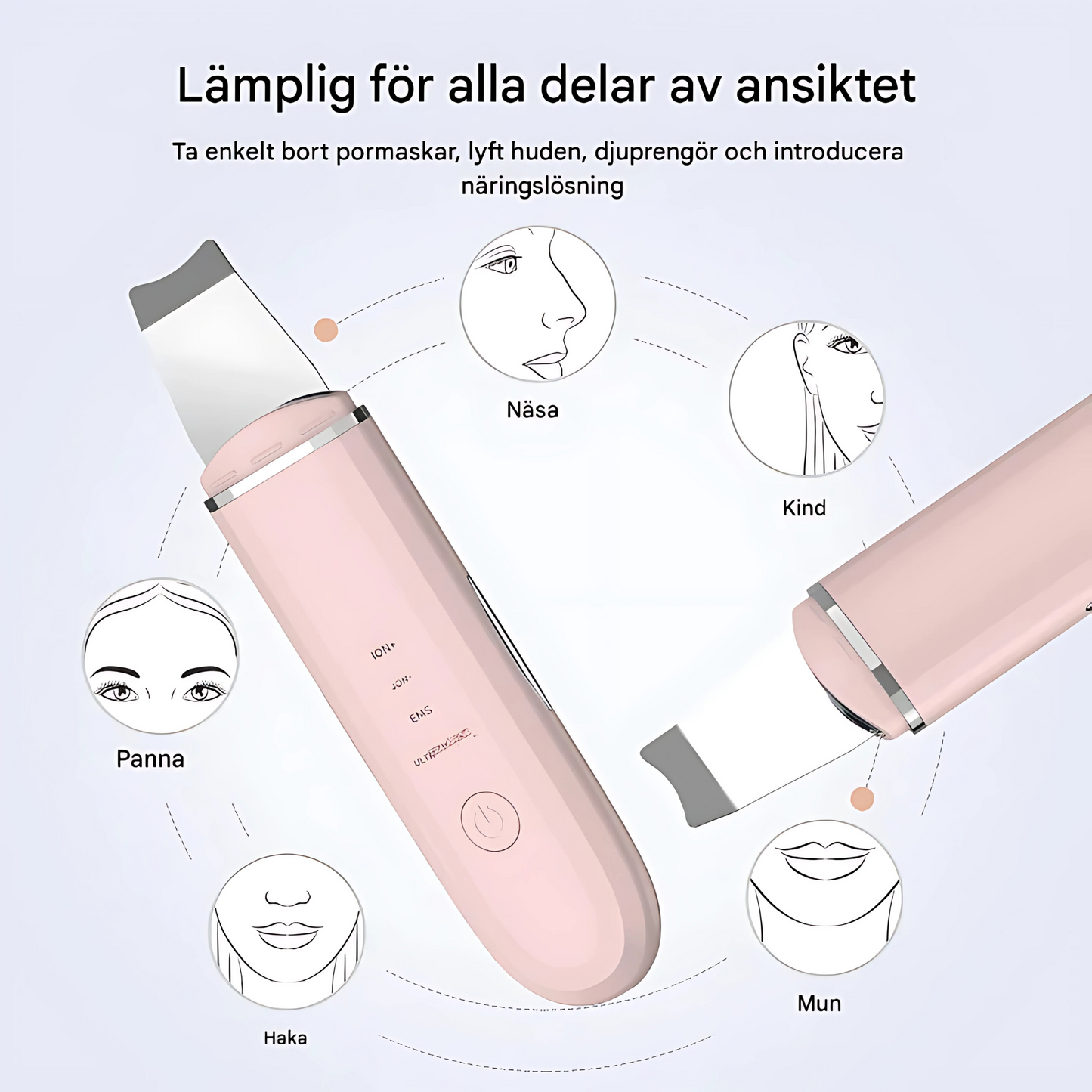 DermaSonic - Ultralyd ansiktspeeling - rengjør porene, forbedrer hudtonen og fremmer kollagen hjemme