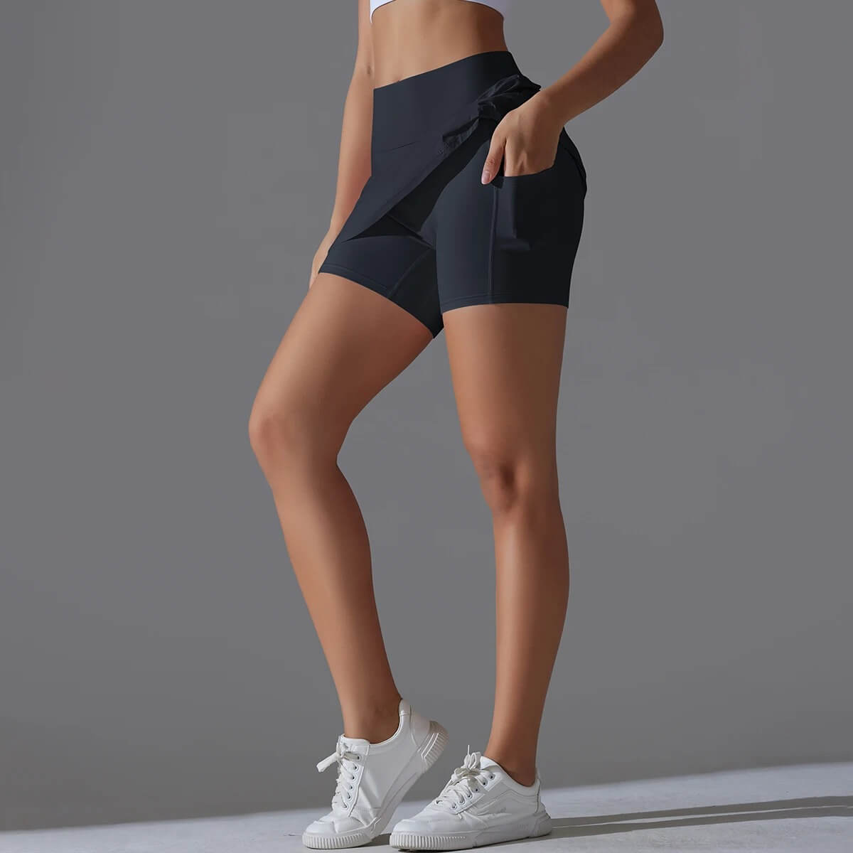 VibeStretch - Snabbtorkande Byxkjol med integrerade Skorts, Hög Midja med Mobilficka