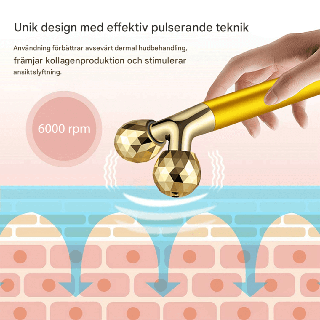 SkinQuill – T-formet og 3D ansiktsrulle | Vibrerende massasjeapparat for hudstramming og avslapning