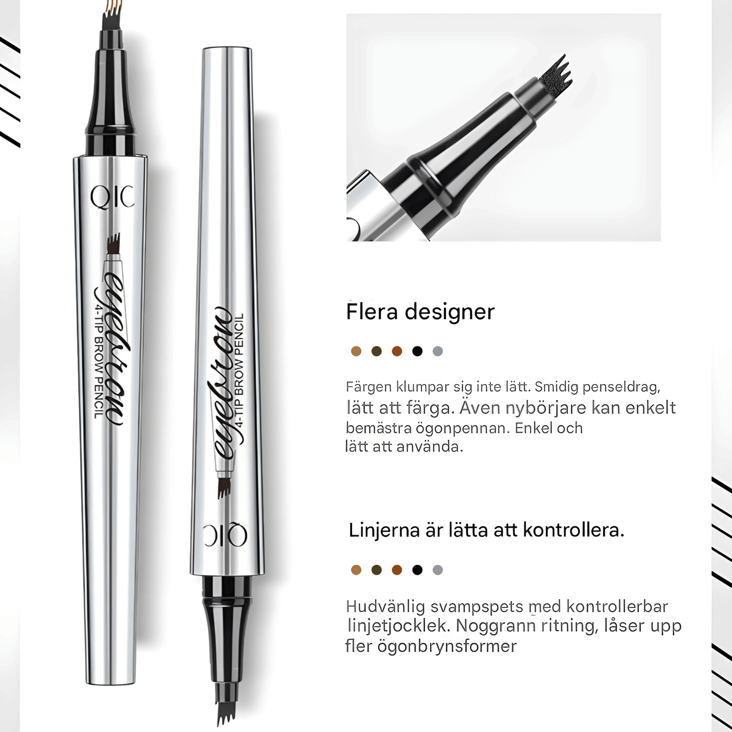 BrowSculpt – QIC 4-spiss øyenbrynspenn med naturlig microblading-effekt og vannavstøtende formel