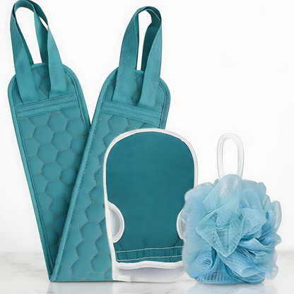 SereneScrub – Exfolierande Dubbelsidig Ryggborste, Badhandske & Loofah-Svamp för Hudvård och Massage