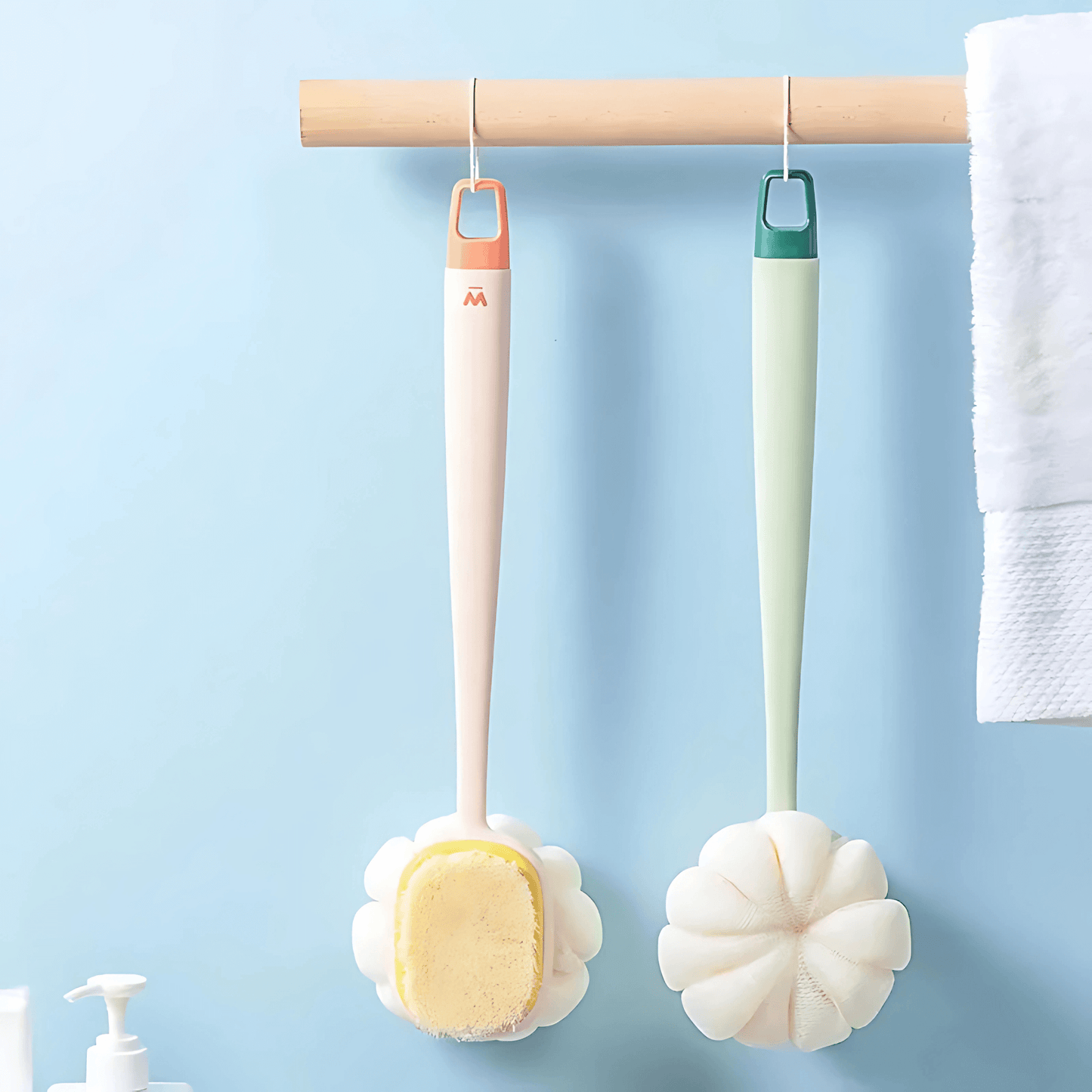 SilkScrub – Ryggborste med Långt Handtag & Dubbelsidig Mjuk Svamp för Bad och Massage