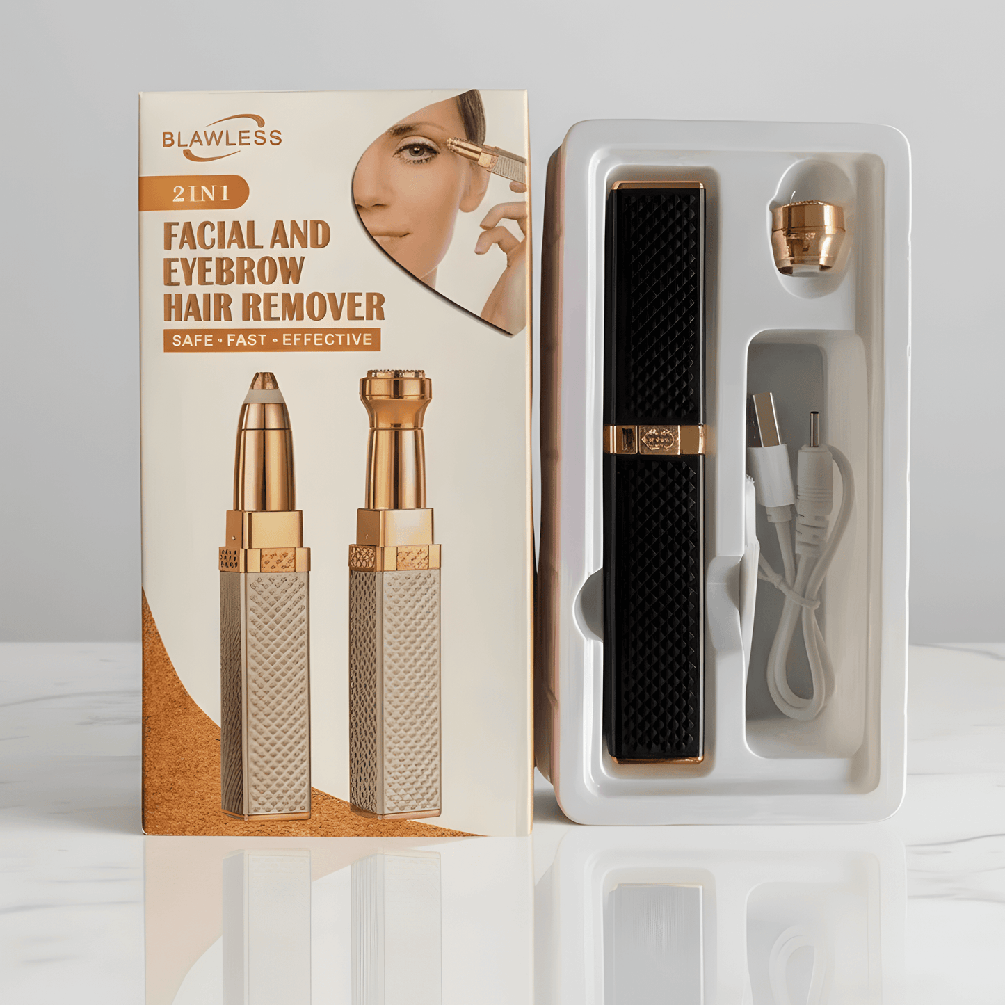 SofiGlow – 2-i-1 Elektrisk Epilator & Ansiktstrimmer för Kvinnor med Inbyggt Ljus & 18K Guldpläterat Huvud