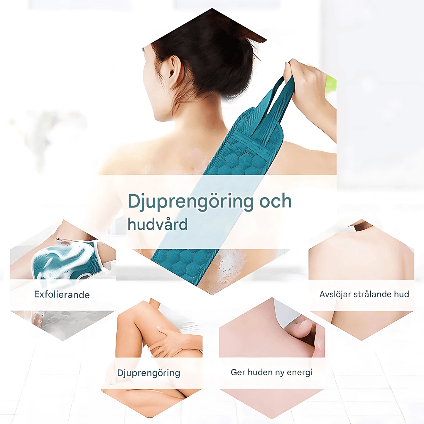 SereneScrub – Exfolierande Dubbelsidig Ryggborste, Badhandske & Loofah-Svamp för Hudvård och Massage