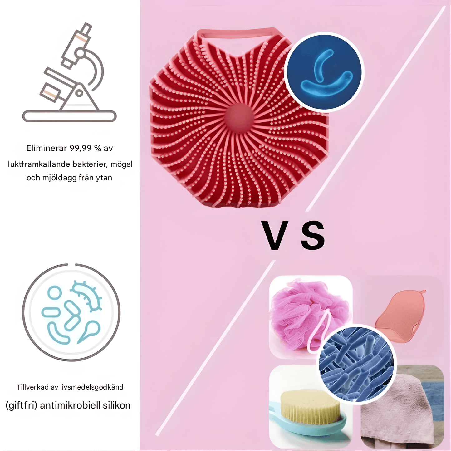 PureScrub – Silikonborste för Dusch & Kroppsrengöring med Massage- och Exfolieringseffekt