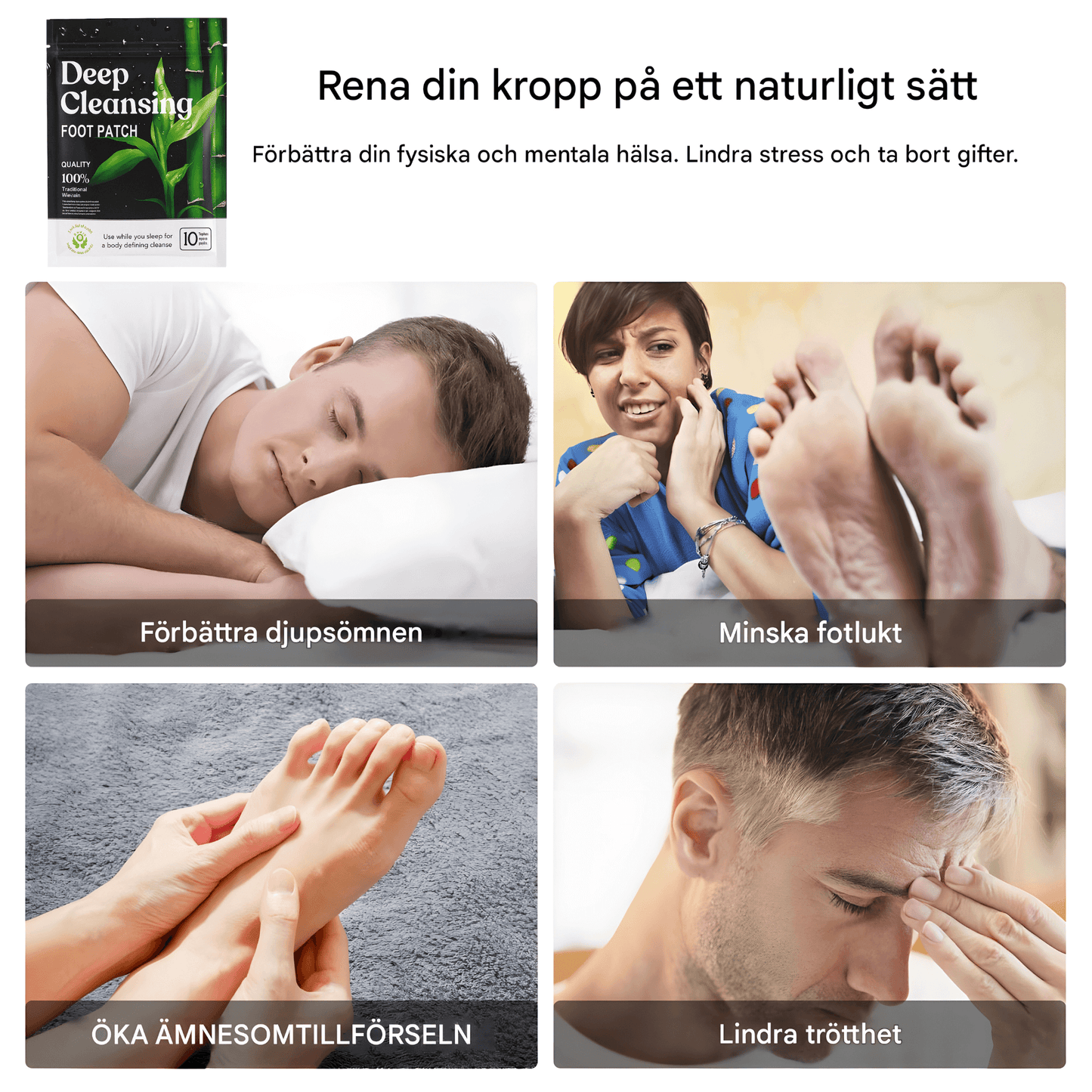 PureSole – Naturliga Detox Fotplåster med Bambuvinäger & Ingefära för Avslappning och Välmående