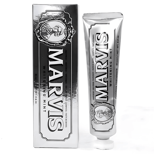 WhiteVibe – Marvis tannkrem med blekende mynte for frisk pust og reduksjon av overflateflekker, 85 ml