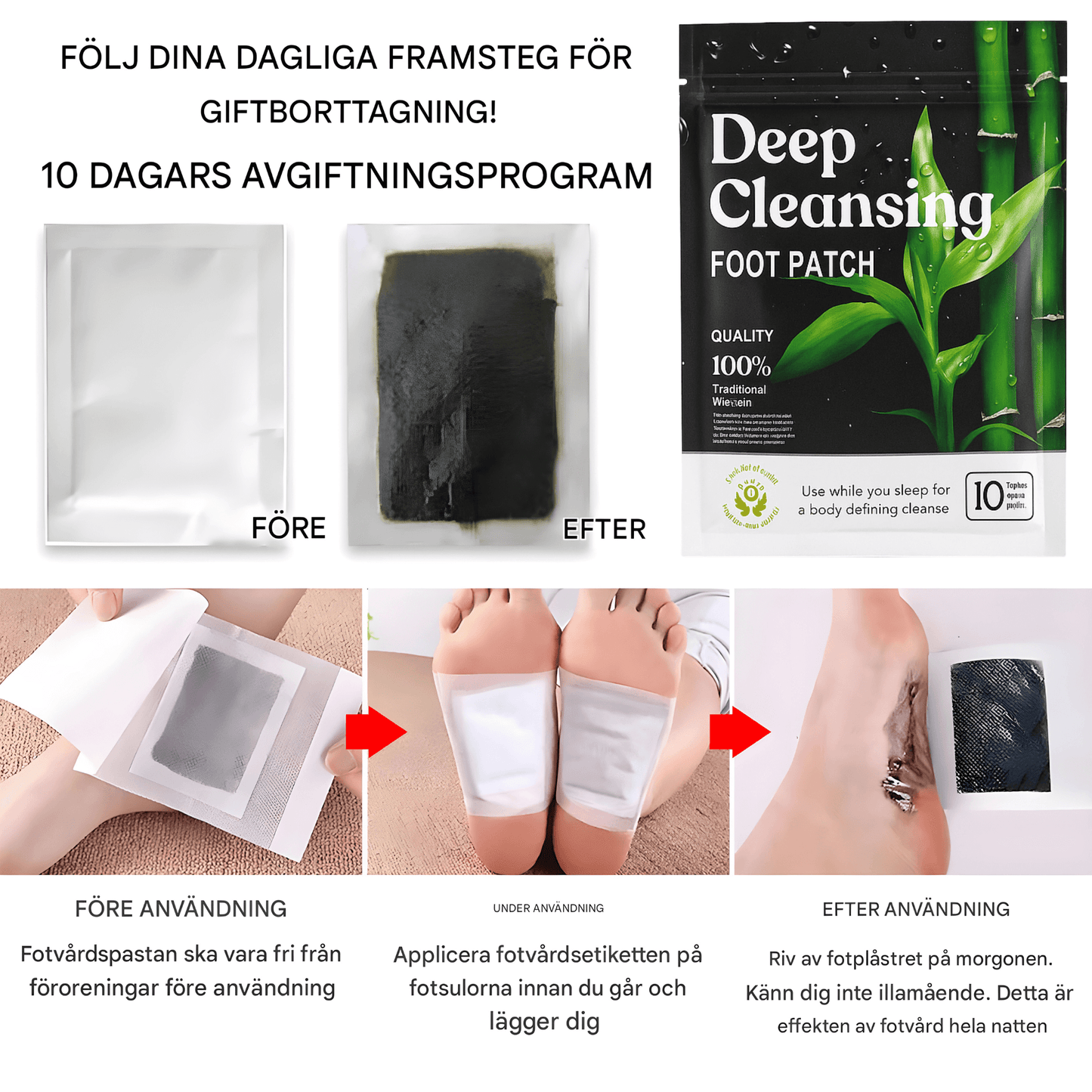 PureSole – Naturliga Detox Fotplåster med Bambuvinäger & Ingefära för Avslappning och Välmående