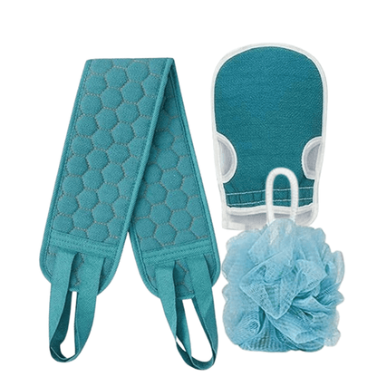 SereneScrub – Exfolierande Dubbelsidig Ryggborste, Badhandske & Loofah-Svamp för Hudvård och Massage