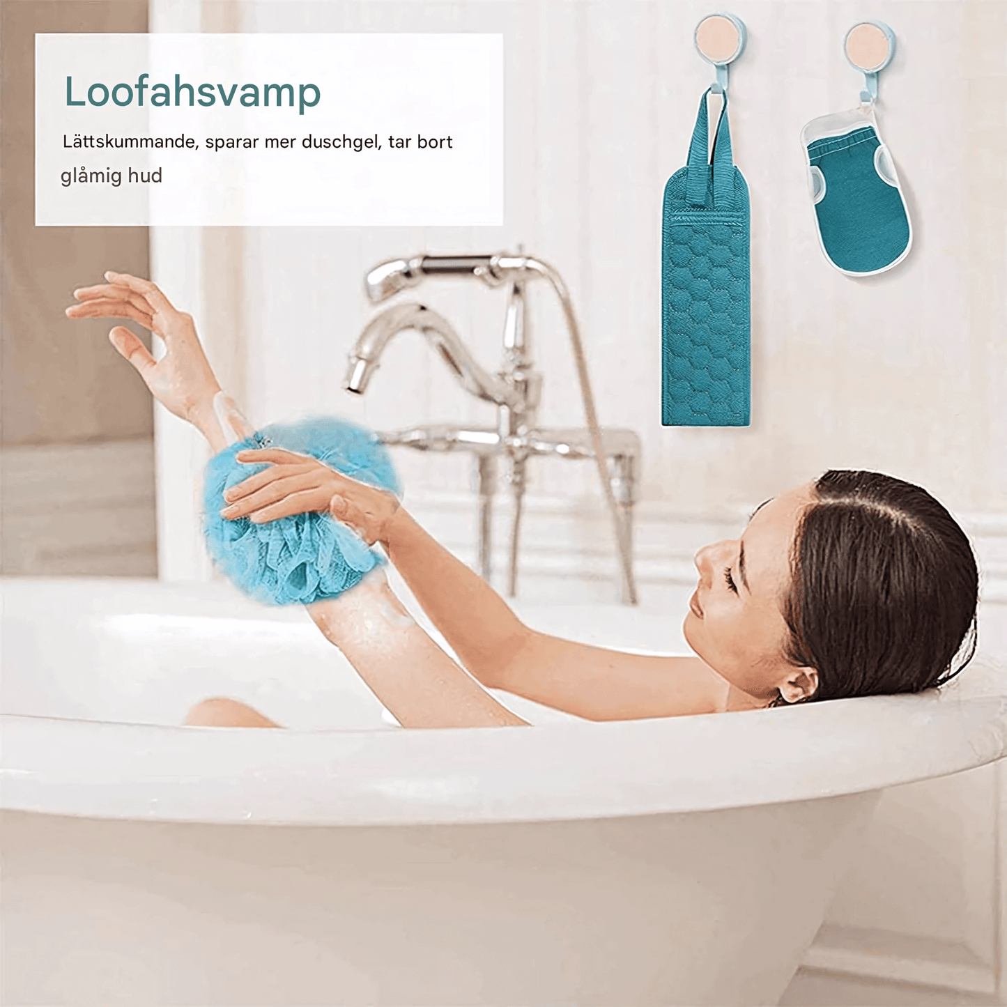 SereneScrub – Exfolierande Dubbelsidig Ryggborste, Badhandske & Loofah-Svamp för Hudvård och Massage