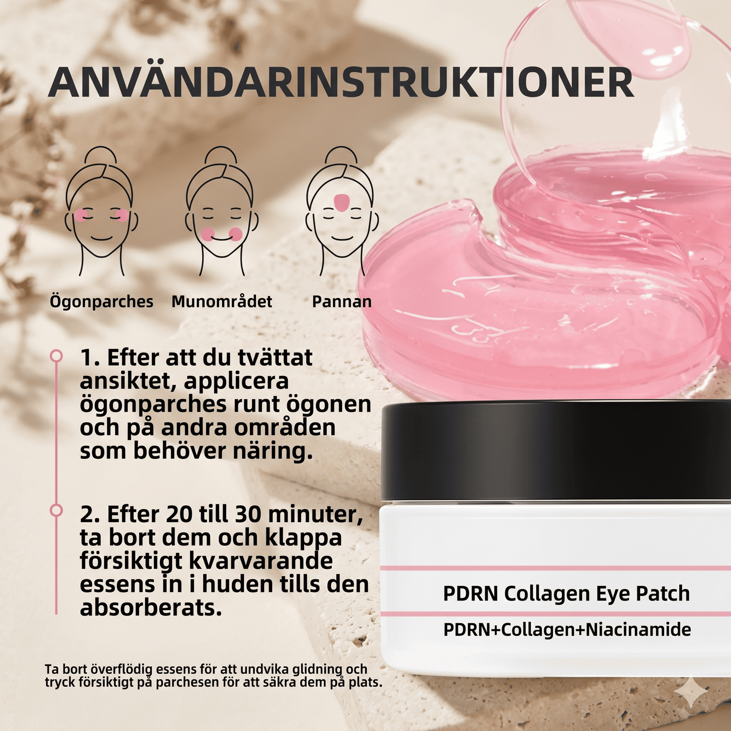 AquaVeil – 60-pakning med rosa kollagen-hydrogel-øyeplaster med niacinamid, laks-PDRN og vitamin B12 – koreansk hudpleie mot mørke ringer, hevelser og fine linjer