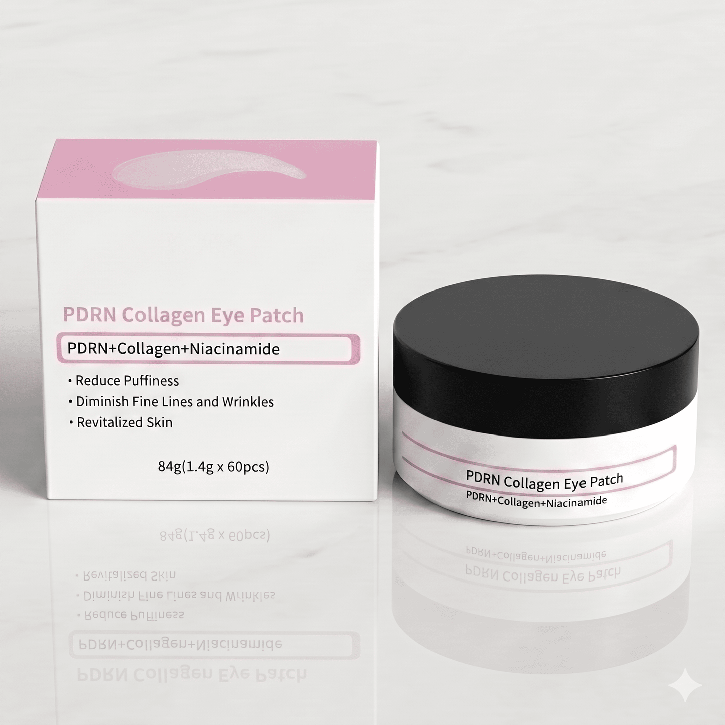 AquaVeil – 60-pakning med rosa kollagen-hydrogel-øyeplaster med niacinamid, laks-PDRN og vitamin B12 – koreansk hudpleie mot mørke ringer, hevelser og fine linjer