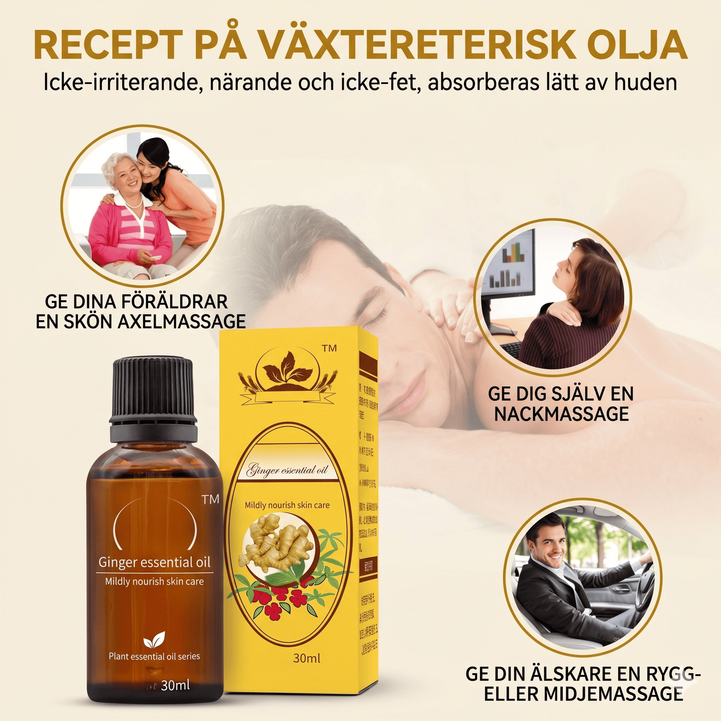 GingerFlow – Naturlig Massageolja för Lymfdränering Värmande Ingefärsglidolja med Jojobaolja och Ingefärsrotextrakt