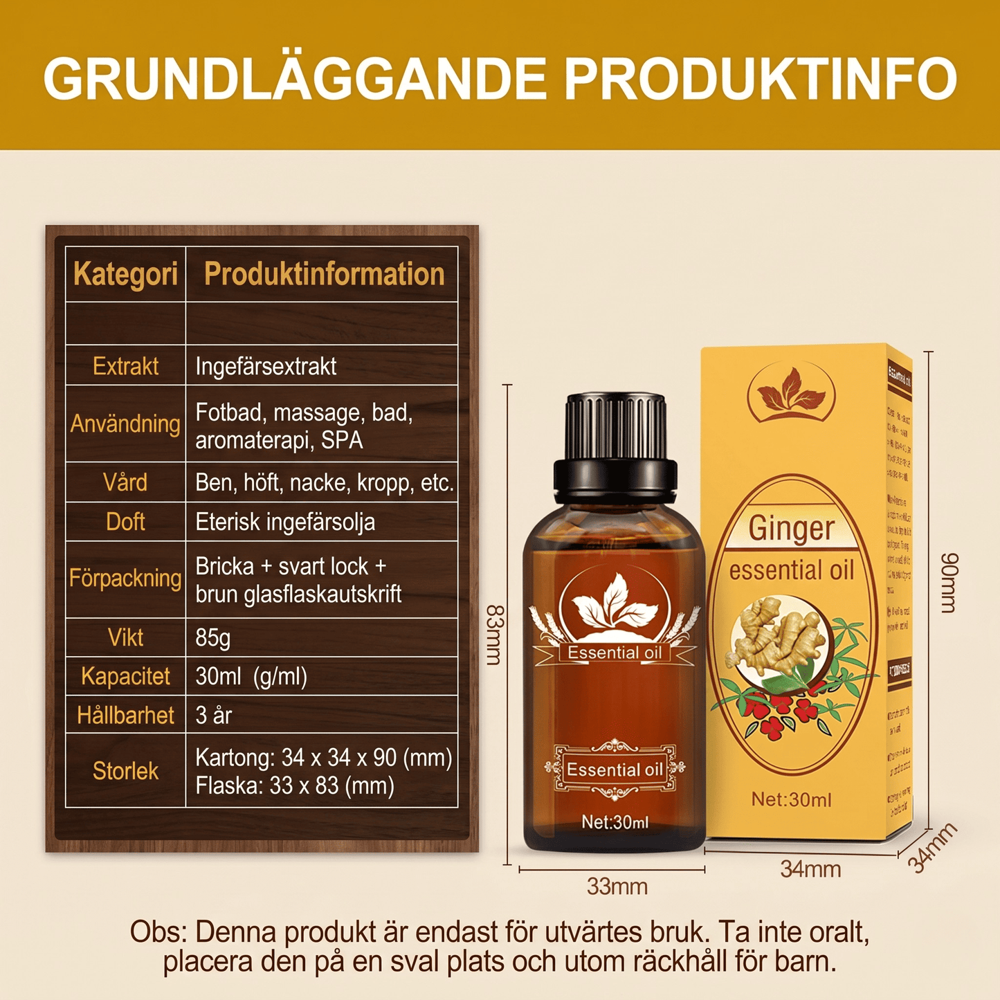 GingerFlow – Naturlig Massageolja för Lymfdränering Värmande Ingefärsglidolja med Jojobaolja och Ingefärsrotextrakt