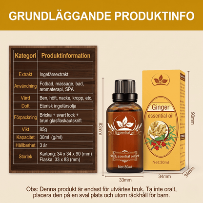 GingerFlow – Naturlig Massageolja för Lymfdränering Värmande Ingefärsglidolja med Jojobaolja och Ingefärsrotextrakt