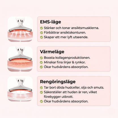 GlowEra – Ansiktsverktyg med EMS, Värme, Vibration och 7-färgers LED-ljus för Hudföryngring Hemma