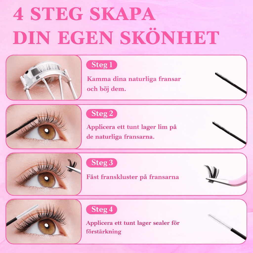 LashMuse – DIY Ögonfransförlängningskit med Individuella Kluster, Bond & Seal samt Borttagning
