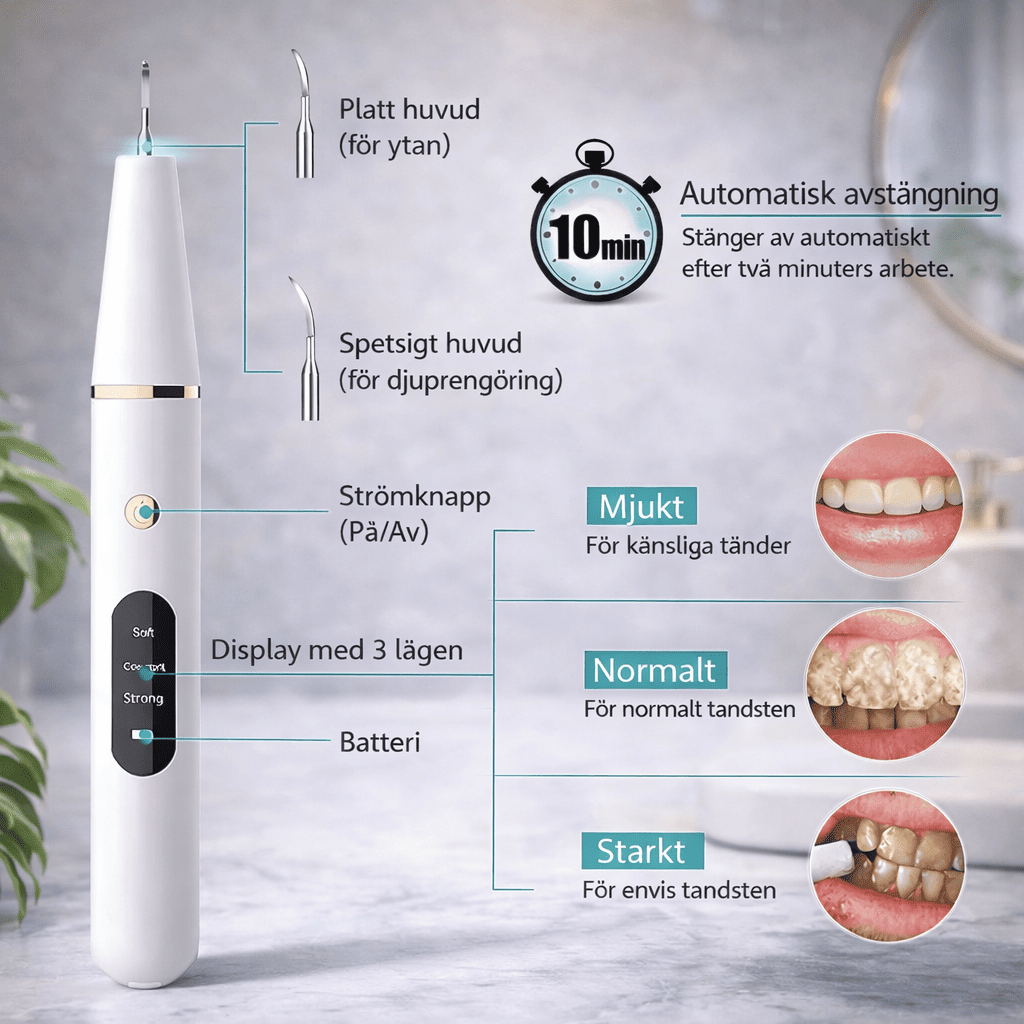 SmileClean – Ultrasonisk Tandstens- og Plakfjerner med LED-lys, 3 Rengøringstilstande og Genopladeligt Design til Hjemmebrug