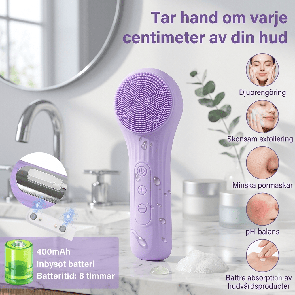 SonicGlow – Elektrisk Ansiktsrengjøringsbørste med Sonic-Vibrasjon og IPX7 Vanntett Design