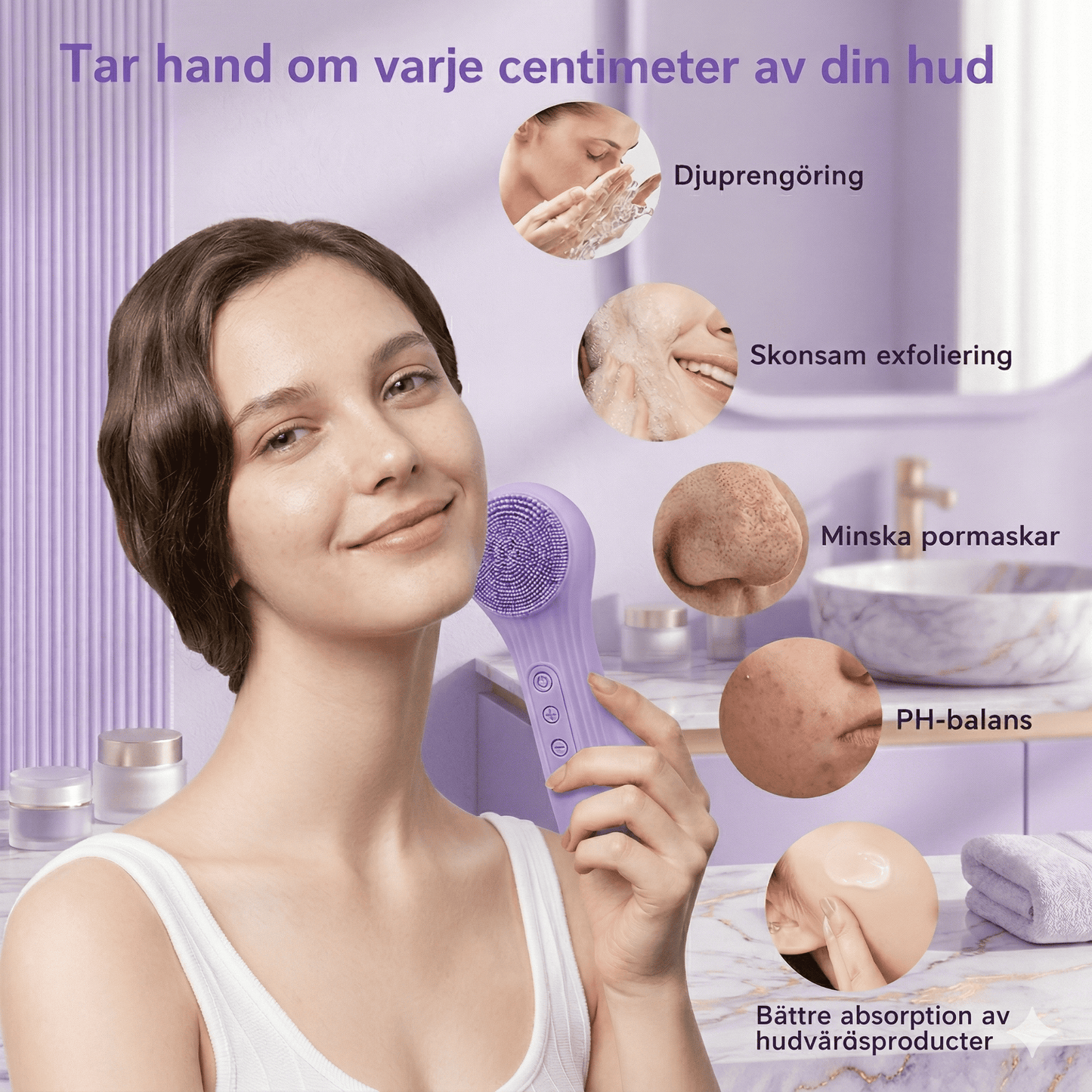 SonicGlow – Elektrisk Ansiktsrengjøringsbørste med Sonic-Vibrasjon og IPX7 Vanntett Design