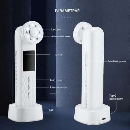 DermaRay - 7-i-1 LED-, EMS- og kjølemaskin for ansiktspleie - skånsom hudpleie for hjemmebruk