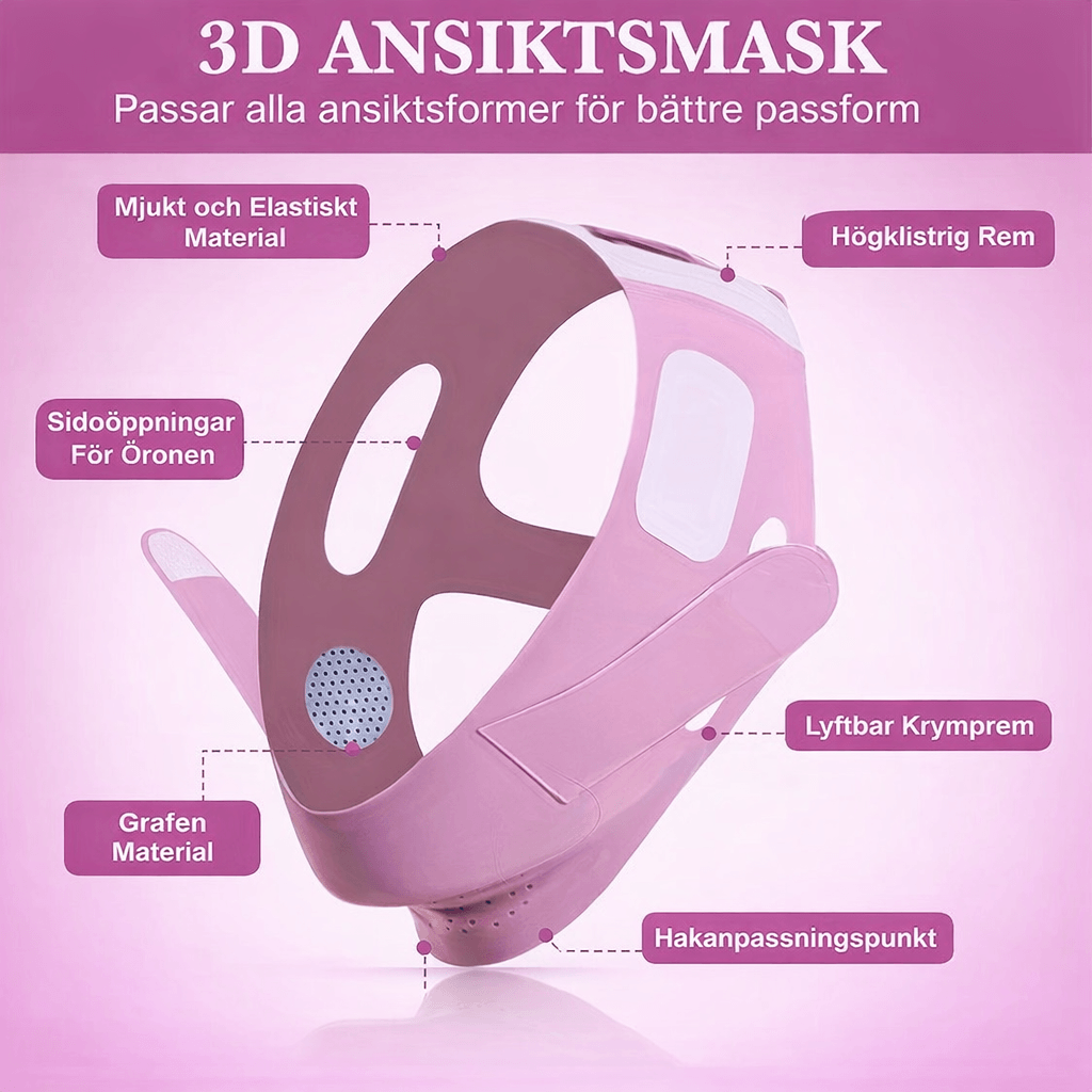 VShapeLift – V-Line Ansiktsbandage för Haka & Käklinje, Justerbart Face Shaping Band i Andningsbart Ice Silk-material