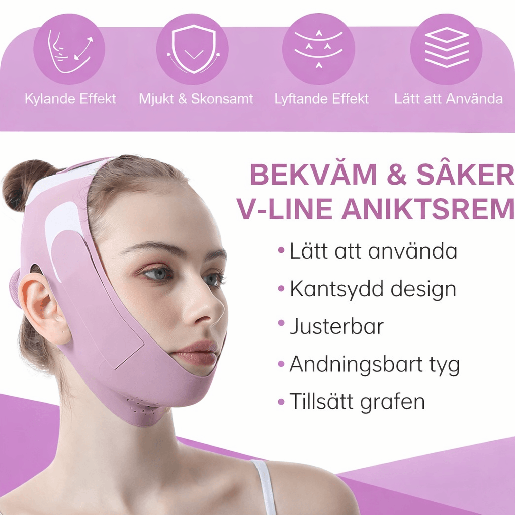 VShapeLift – V-Line Ansiktsbandage för Haka & Käklinje, Justerbart Face Shaping Band i Andningsbart Ice Silk-material