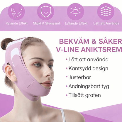VShapeLift – V-Line Ansiktsbandage för Haka & Käklinje, Justerbart Face Shaping Band i Andningsbart Ice Silk-material