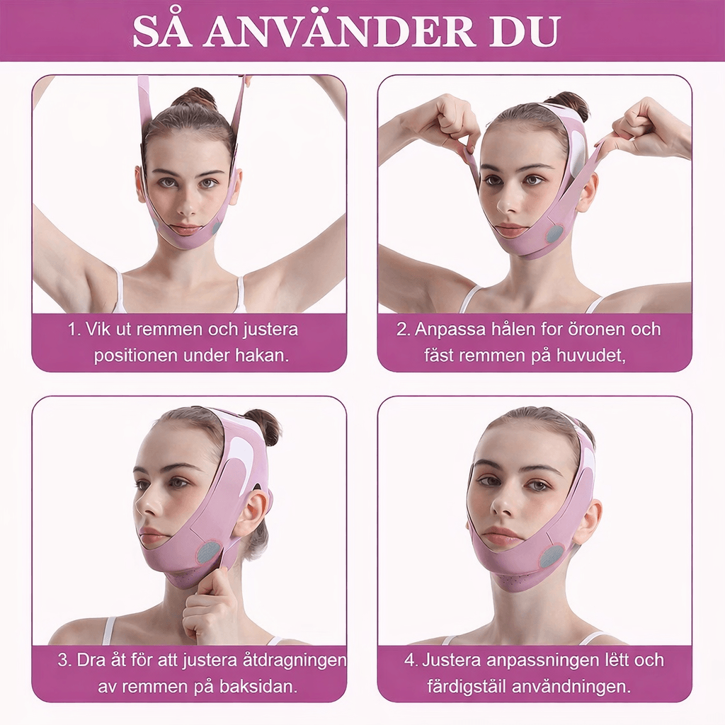 VShapeLift – V-Line Ansiktsbandage för Haka & Käklinje, Justerbart Face Shaping Band i Andningsbart Ice Silk-material