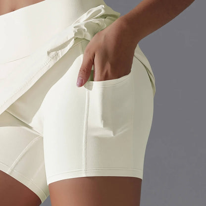 VibeStretch - Snabbtorkande Byxkjol med integrerade Skorts, Hög Midja med Mobilficka