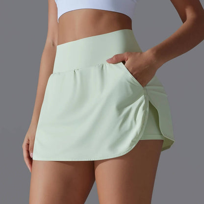 GlideSkirt - Snabbtorkande Träningshorts med Integrerade Mobilficka & Hög Midja